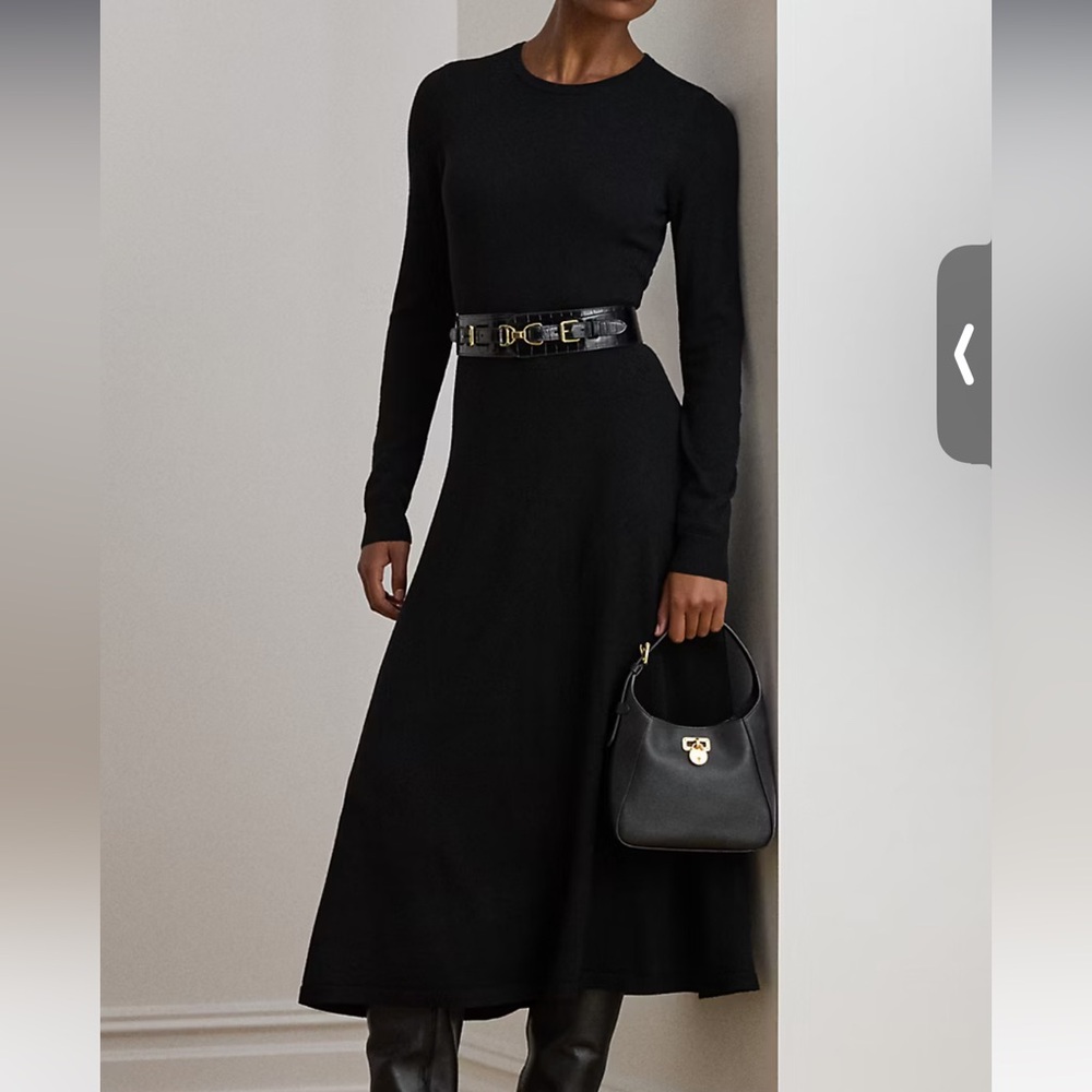 Lauren Ralph Lauren Wool Blend Black Sweater Midi Dress